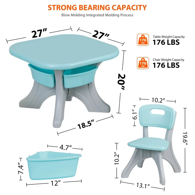 Alt view image 3 of 7 - Kids Activity Table & Chair Set Table w/ 3 Detachable Toy Storage Bins 2 Chairs