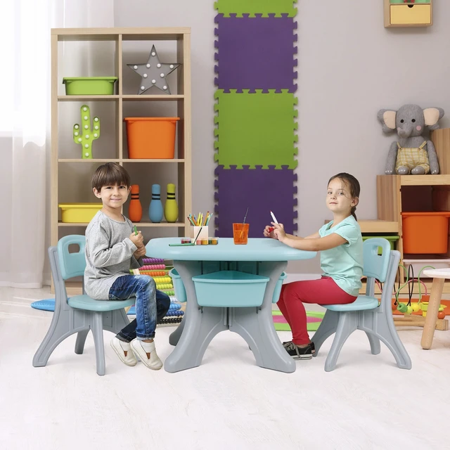 Alt view image 2 of 7 - Kids Activity Table & Chair Set Table w/ 3 Detachable Toy Storage Bins 2 Chairs