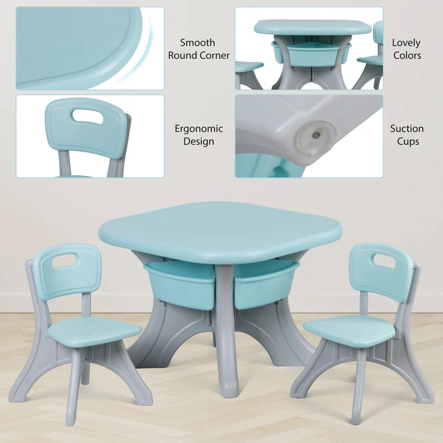 Alt view image 4 of 7 - Kids Activity Table & Chair Set Table w/ 3 Detachable Toy Storage Bins 2 Chairs