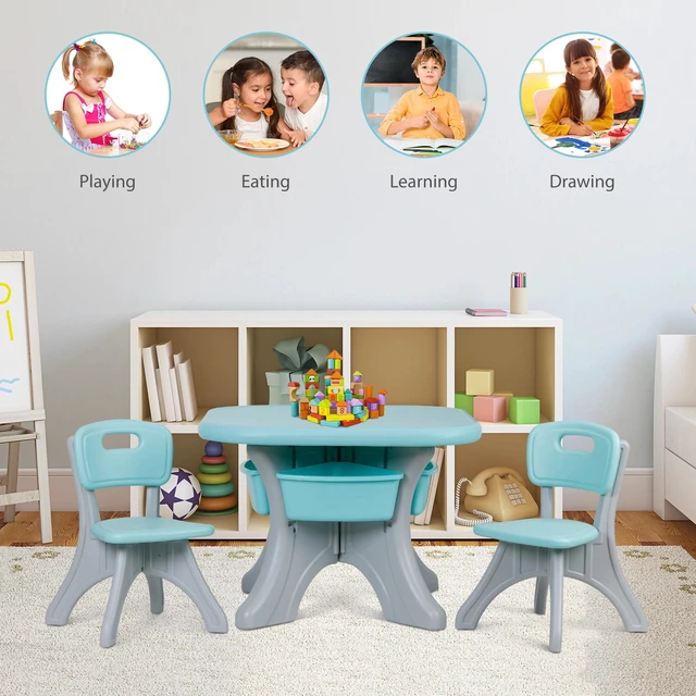 Alt view image 5 of 7 - Kids Activity Table & Chair Set Table w/ 3 Detachable Toy Storage Bins 2 Chairs