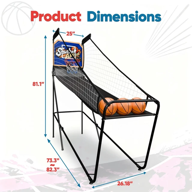 Alt view image 2 of 7 - Foldable Electronic Arcade Basketball Game 3 Basketballs Single Shot Indoor