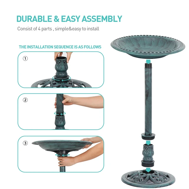 Alt view image 4 of 7 - 28" Height Birdbath Pedestal Bird Bath Outdoor Garden Decor Vintage Yard Art