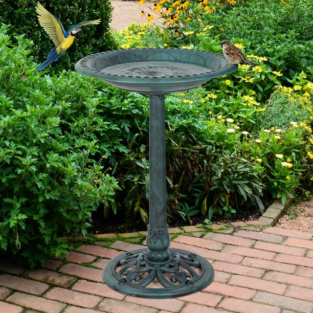 Alt view image 7 of 7 - 28" Height Birdbath Pedestal Bird Bath Outdoor Garden Decor Vintage Yard Art