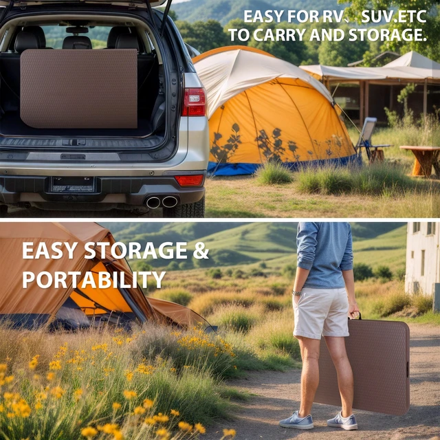 Alt view image 4 of 7 - 6ft Folding Table Fold-in-Half Picnic Party Camping Tables w/ Handle Brown