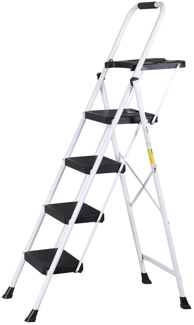 Alt view image 6 of 7 - 4 Step Ladder w/ Tool Tray Folding Step Stool w/ Wide Non-Slip Pedal & Handgrip