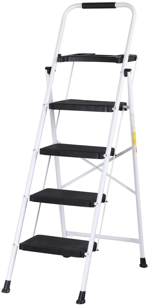 Alt view image 7 of 7 - 4 Step Ladder w/ Tool Tray Folding Step Stool w/ Wide Non-Slip Pedal & Handgrip