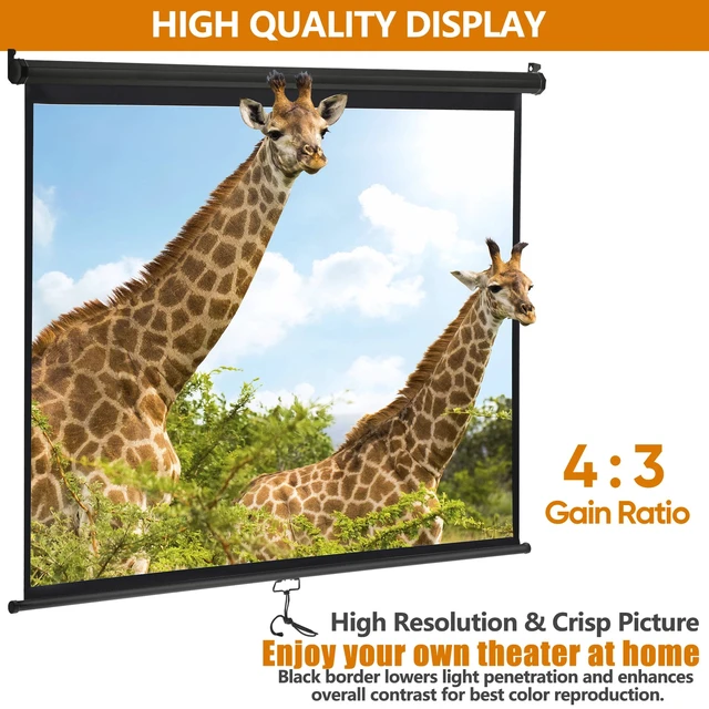 Alt view image 4 of 7 - 72" Roll Down Pull Down Projection Projector Screen 4:3 HD Movie Theater Black