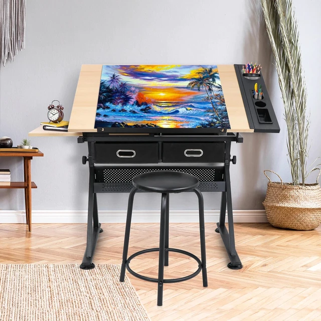 Main image of Drafting Drawing Table Tiltable Tabletop, Adjustable Height, Edge Stopper