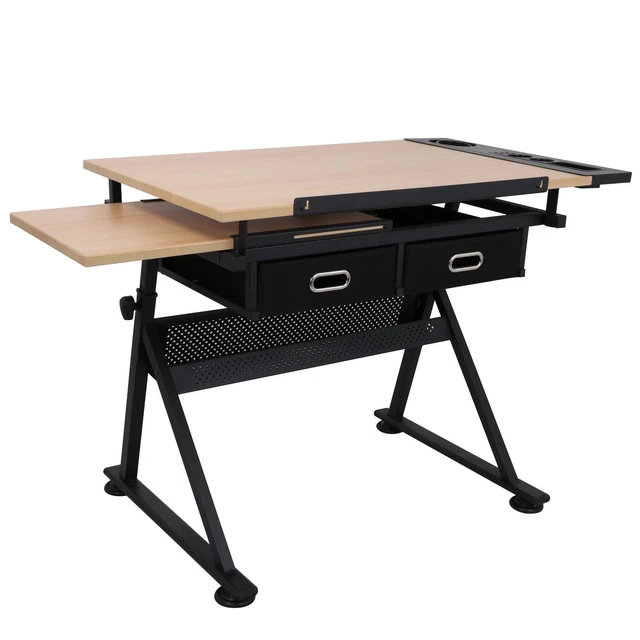 Alt view image 3 of 7 - Drafting Drawing Table Tiltable Tabletop, Adjustable Height, Edge Stopper