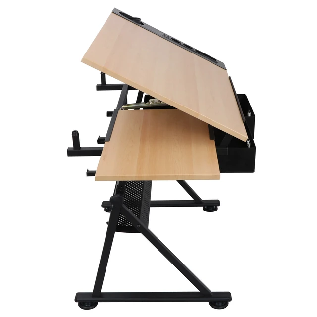 Alt view image 4 of 7 - Drafting Drawing Table Tiltable Tabletop, Adjustable Height, Edge Stopper