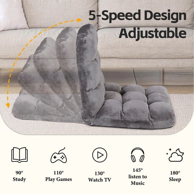 Main image of Floor Gaming Chair Adjustable 14-Position Sleeper Bed Couch Recliner Gray
