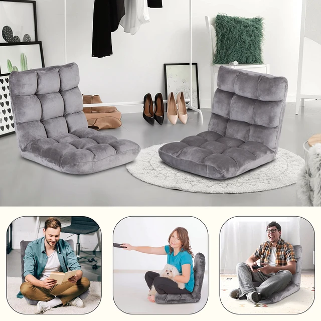 Alt view image 2 of 7 - Floor Gaming Chair Adjustable 14-Position Sleeper Bed Couch Recliner Gray