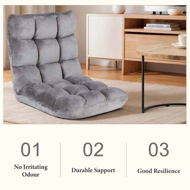 Alt view image 5 of 7 - Floor Gaming Chair Adjustable 14-Position Sleeper Bed Couch Recliner Gray