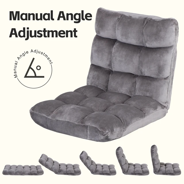 Alt view image 4 of 7 - Floor Gaming Chair Adjustable 14-Position Sleeper Bed Couch Recliner Gray