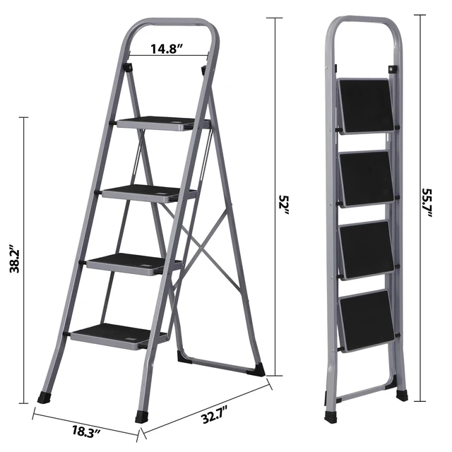 Alt view image 3 of 7 - 4 Steps Ladder Folding Anti-Slip Safety Folding Steel Wide Pedal 300Lbs Load