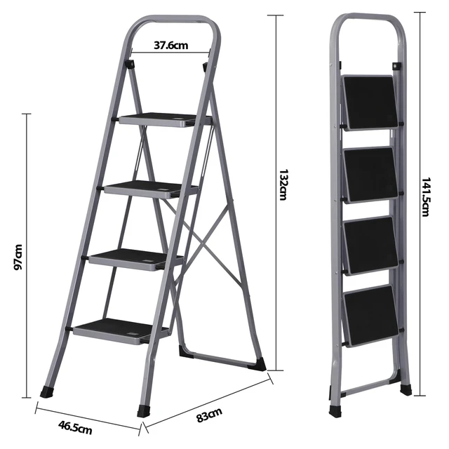 Alt view image 4 of 7 - 4 Steps Ladder Folding Anti-Slip Safety Folding Steel Wide Pedal 300Lbs Load