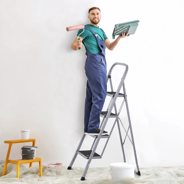 Alt view image 7 of 7 - 4 Steps Ladder Folding Anti-Slip Safety Folding Steel Wide Pedal 300Lbs Load