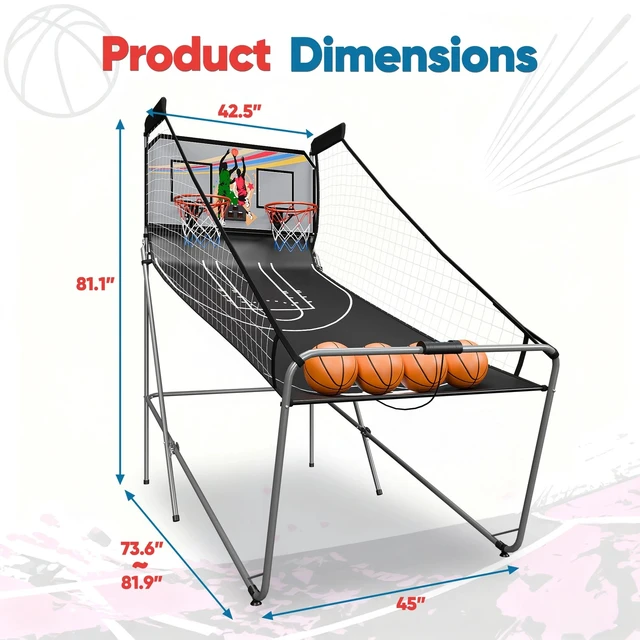 Alt view image 3 of 7 - Basketball Arcade Game Electronic Hoops Shot Electronic Scorer Dual 2 Players