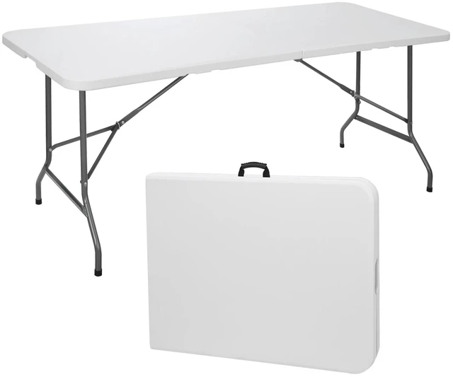 Main image of 6FT HDPE White Folding Table Fold-in-Half 220lbs Load Indoor Outdoor Picnic Park