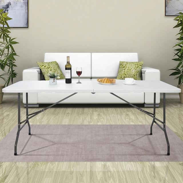 Alt view image 2 of 7 - 6FT HDPE White Folding Table Fold-in-Half 220lbs Load Indoor Outdoor Picnic Park