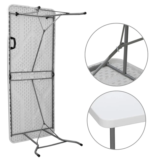 Alt view image 7 of 7 - 6FT HDPE White Folding Table Fold-in-Half 220lbs Load Indoor Outdoor Picnic Park