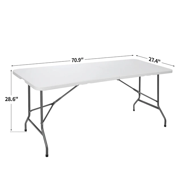 Alt view image 5 of 7 - 6FT HDPE White Folding Table Fold-in-Half 220lbs Load Indoor Outdoor Picnic Park
