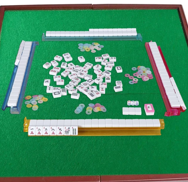 Alt view image 2 of 7 - American Mahjong Mah Jongg Set 166 Tiles 4 All-in-One Rack/Pushers w/ Red Bag