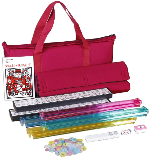 Main image of American Mahjong Mah Jongg Set 166 Tiles 4 All-in-One Rack/Pushers w/ Red Bag