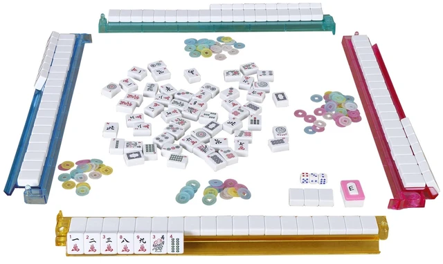 Alt view image 6 of 7 - American Mahjong Mah Jongg Set 166 Tiles 4 All-in-One Rack/Pushers w/ Red Bag
