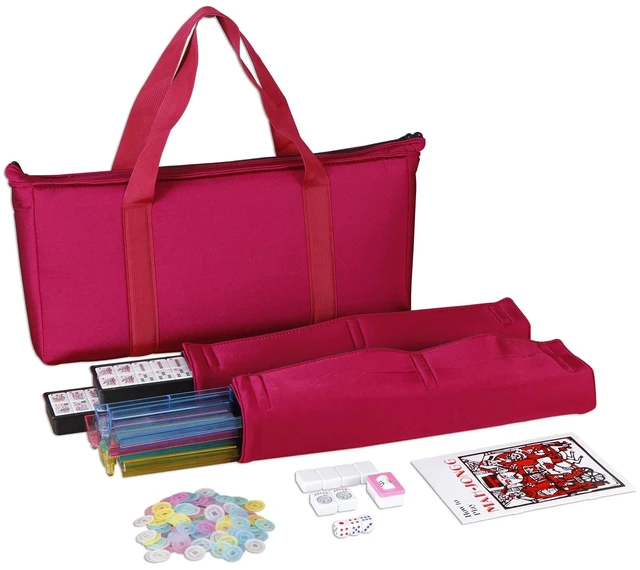 Alt view image 7 of 7 - American Mahjong Mah Jongg Set 166 Tiles 4 All-in-One Rack/Pushers w/ Red Bag