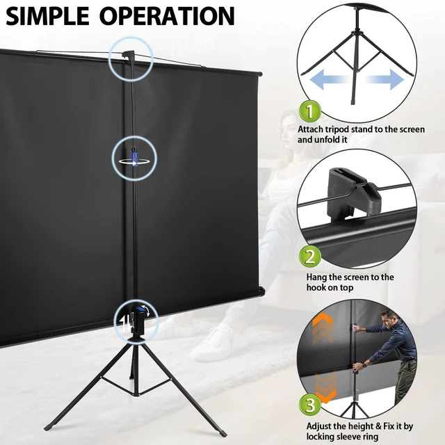 Alt view image 6 of 7 - Portable Projector Screen with Stand 84" 16:9 Projection Screen w/ Carrying Bag
