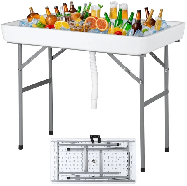 Main image of Party Ice Cooler Folding Table w/ 5L Bucket Portable Outdoor Cooler Table White
