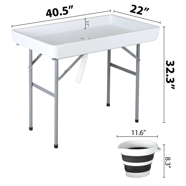 Alt view image 3 of 7 - Party Ice Cooler Folding Table w/ 5L Bucket Portable Outdoor Cooler Table White