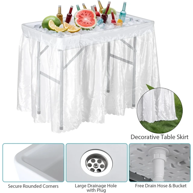 Alt view image 6 of 7 - Party Ice Cooler Folding Table w/ 5L Bucket Portable Outdoor Cooler Table White