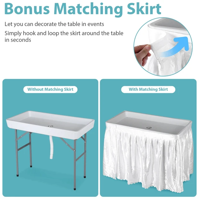 Alt view image 5 of 7 - Party Ice Cooler Folding Table w/ 5L Bucket Portable Outdoor Cooler Table White