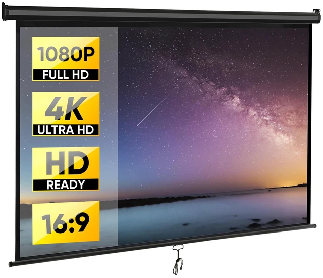 Main image of 80" Projection Projector Screen Manual Pull Down 16:9 HD 4K Movie Theater Black