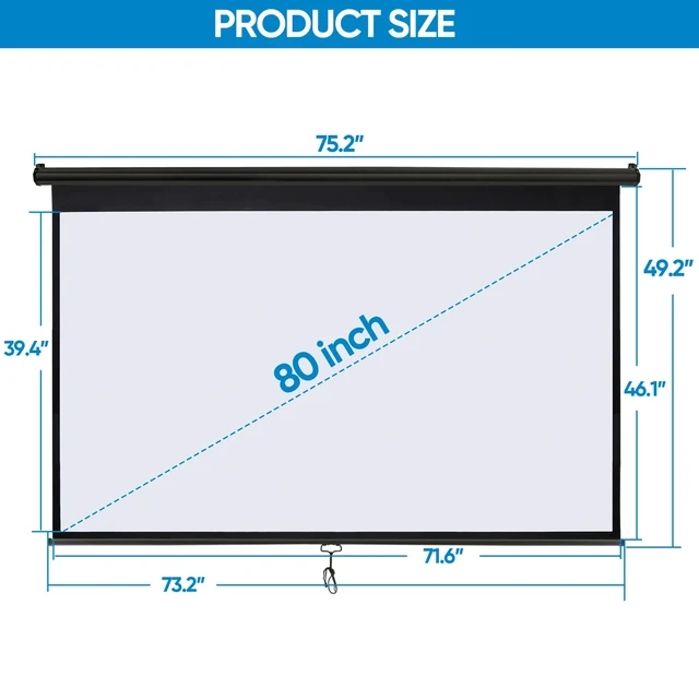 Alt view image 6 of 7 - 80" Projection Projector Screen Manual Pull Down 16:9 HD 4K Movie Theater Black