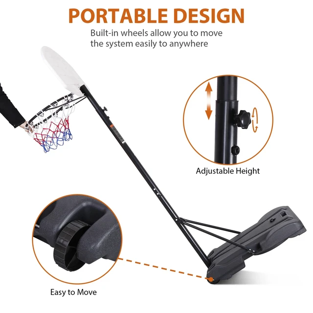 Alt view image 3 of 7 - Portable 7ft Basketball Hoop Outdoor Adjustable Height Backboard System Kids