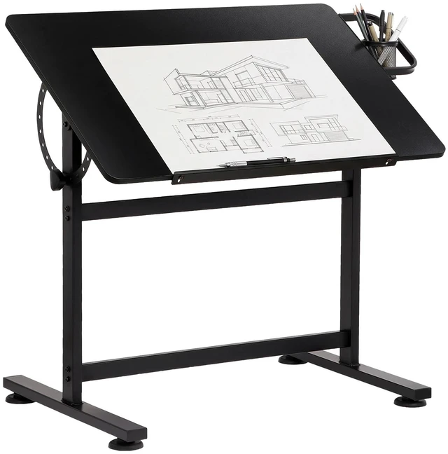 Main image of 36" Drafting Table with 0-90° Tilting Desktop and Side Pencil Cup Black Finish