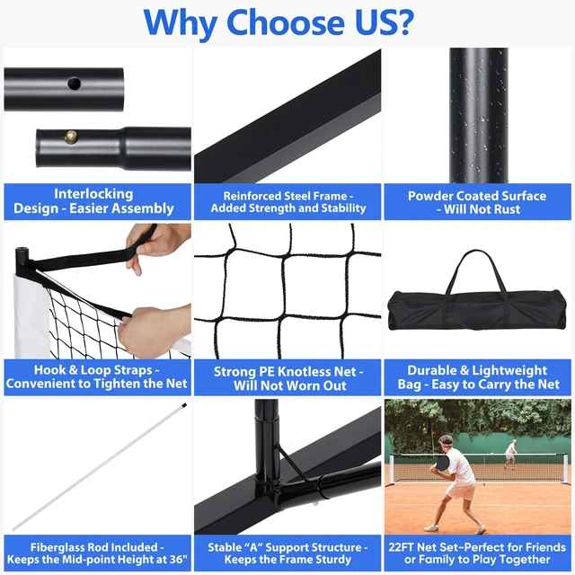 Alt view image 5 of 7 - Portable Pickleball Net Set System Regulation Size w/Carrying Bag & Metal Frame