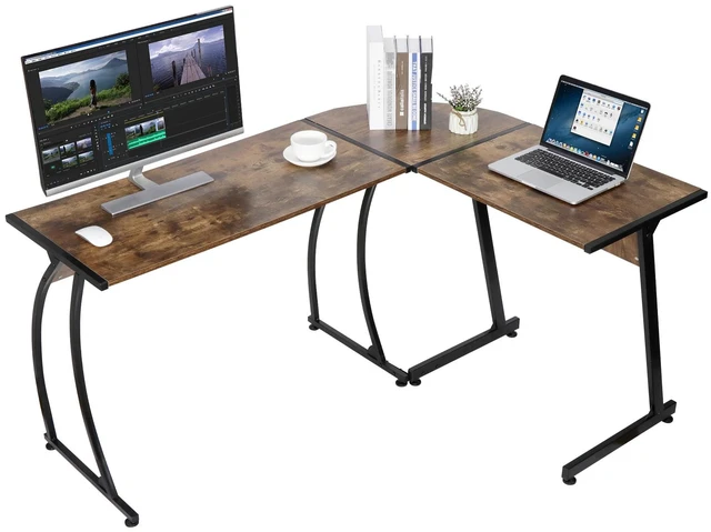 Main image of 58" L-Shaped Gaming Desk Corner Computer Desk PC Laptop Table Workstation Brown