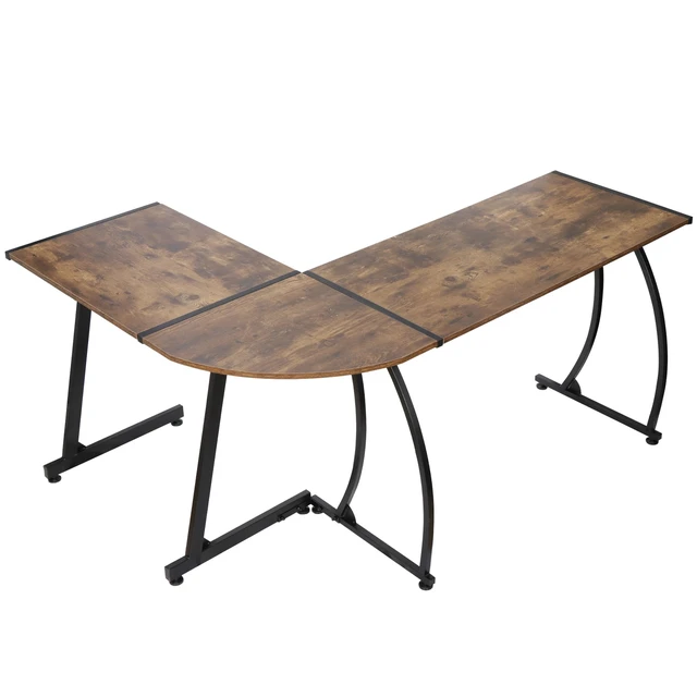 Alt view image 6 of 7 - 58" L-Shaped Gaming Desk Corner Computer Desk PC Laptop Table Workstation Brown