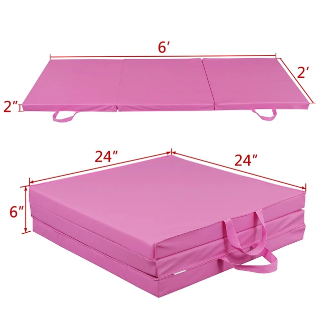 Alt view image 2 of 7 - Gymnastic Mat Tri-Fold Folding Thick Exercise Mat Tumbling Gym Mat w/Handle Pink