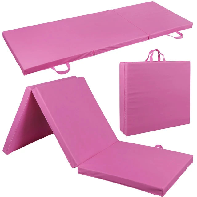 Alt view image 3 of 7 - Gymnastic Mat Tri-Fold Folding Thick Exercise Mat Tumbling Gym Mat w/Handle Pink