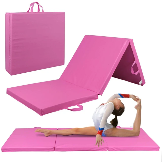 Main image of Gymnastic Mat Tri-Fold Folding Thick Exercise Mat Tumbling Gym Mat w/Handle Pink