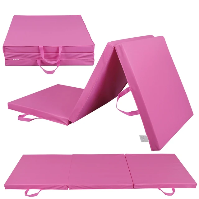 Alt view image 5 of 7 - Gymnastic Mat Tri-Fold Folding Thick Exercise Mat Tumbling Gym Mat w/Handle Pink