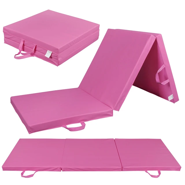 Alt view image 6 of 7 - Gymnastic Mat Tri-Fold Folding Thick Exercise Mat Tumbling Gym Mat w/Handle Pink