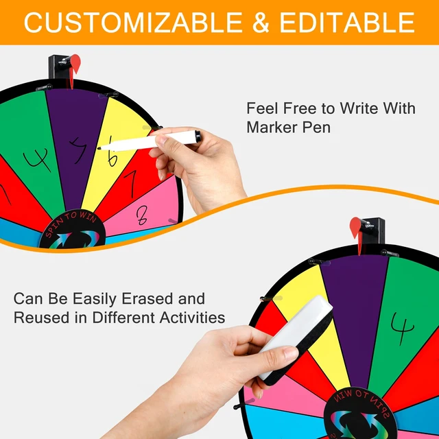 Alt view image 5 of 7 - 24 Inch Color Prize Wheel Tabletop 14 Slots Heavy Duty Editable Spinning Wheel