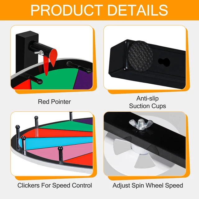 Alt view image 6 of 7 - 24 Inch Color Prize Wheel Tabletop 14 Slots Heavy Duty Editable Spinning Wheel