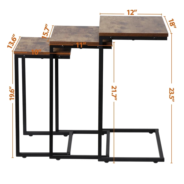 Alt view image 3 of 7 - Nesting Side Tables Set of 3 C Shaped End Table Set Stackable Coffee Table Brown